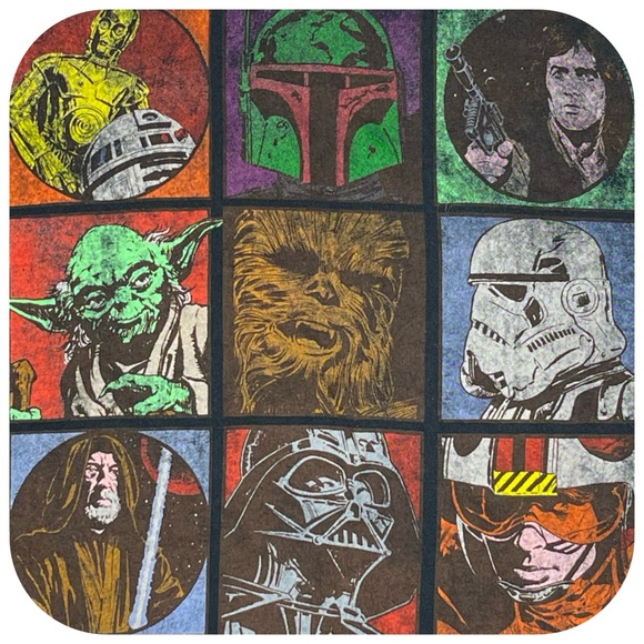 Star Wars Yoda R2D2 Darth Vader Luke Han Black Character Short Sleeve Tee Shirt - Picture 4 of 6